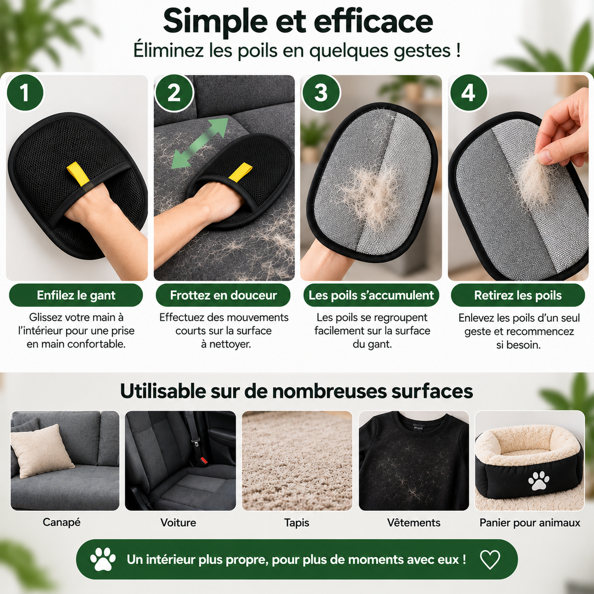 Lot de 2 gants anti-poils